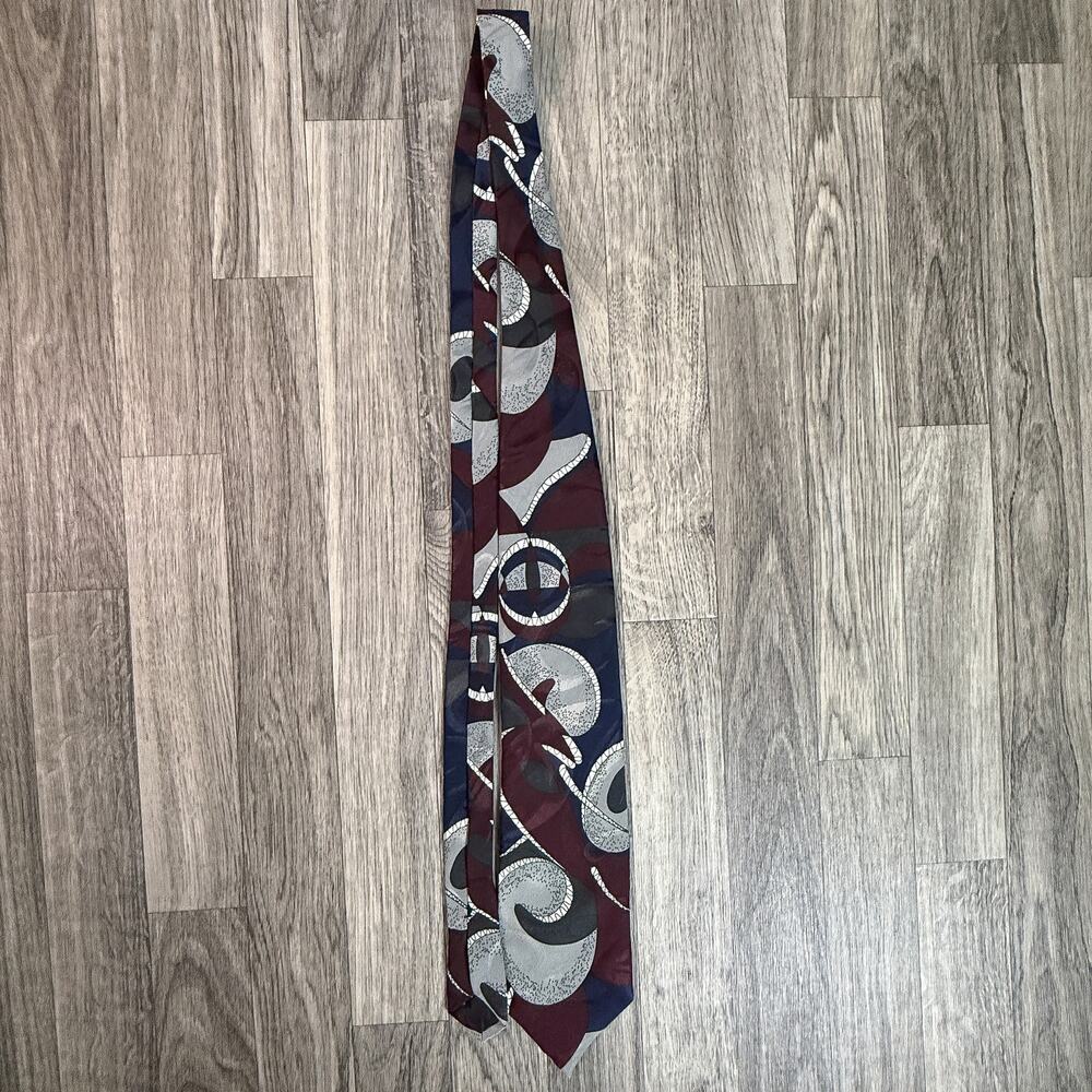 Elements Men’s Abstract Swirl Pattern Silk Necktie Burgundy Navy Gray
